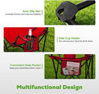 Heavy Duty Camping Chair 2-Pack, 400 LBS Capacity Folding Outdoor Chair with Cooler Bag, Oversized Portable Chair with Mesh Back & Cup Holder for Camping, Fishing, Tailgating (Red)