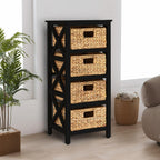 eHemco 4 Tier X-Side End Storage Cabinet with 4 Wicker Baskets, Black