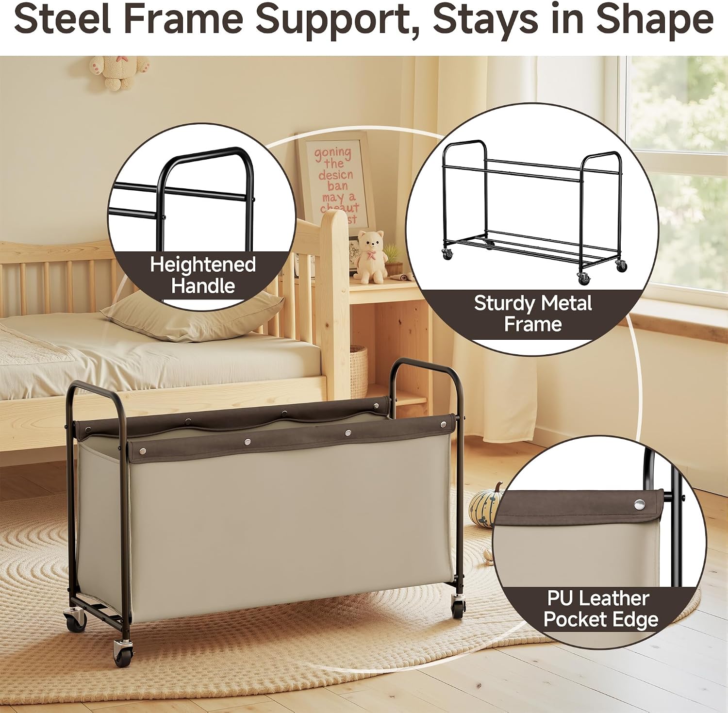 StorageWorks 135L Extra Large Storage Chest with Wheels for Living Room | Sturdy Metal Frame, 360° Swivel Wheels, Rounded Corners, Washable Fabric, Easy Assembly for Bedrooms & Living Spaces