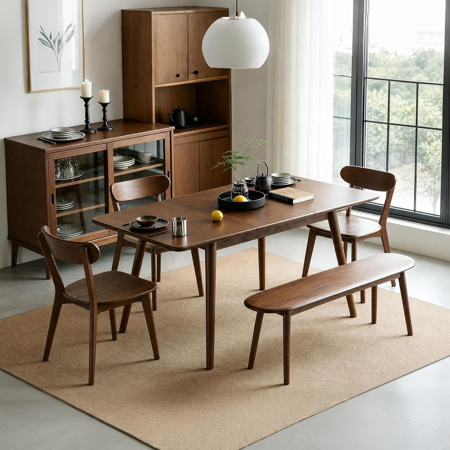 Walnut Dining Chair – Single Kitchen Side Chair, FAS Grade Solid Oak Wood Frame, Mid-Century Modern Curved Back, Commercial-Grade 400 lb Capacity for Dining Room or Replacement