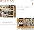 55 Inch Wine Rack Wall Mounted, 3-Tier Wall Bar Shelf with Glass Holder, Industrial Metal Wine Storage Display Rack for Home Bars or Kitchen Display, Gold