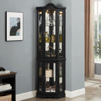 70" Lighted Corner Curio Cabinet,Inside Mirror Corner Glass Display Case with Tempered Glass Door for Living Room, Antique Collectibles, Wine & Bar Glass Storage, Lights Included