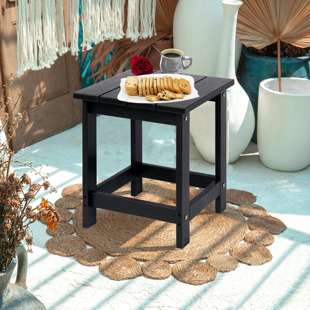 LZRS Patio Side Table, Heavy Duty HDPE Outdoor End Table with Wood Texture, Weatherproof Composite Table for Adirondack Chairs, Deck, Pool, Indoor/Outdoor, No Peeling or Cracking(Black)