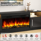 Tavata Fireplace TV Stand 70" Entertainment Center with 36" Fireplace, Wooden TV Stand for TVs Up to 80", Media TV Console with High Gloss Storage Cabinet and 20 Colors LED Lights (Black)