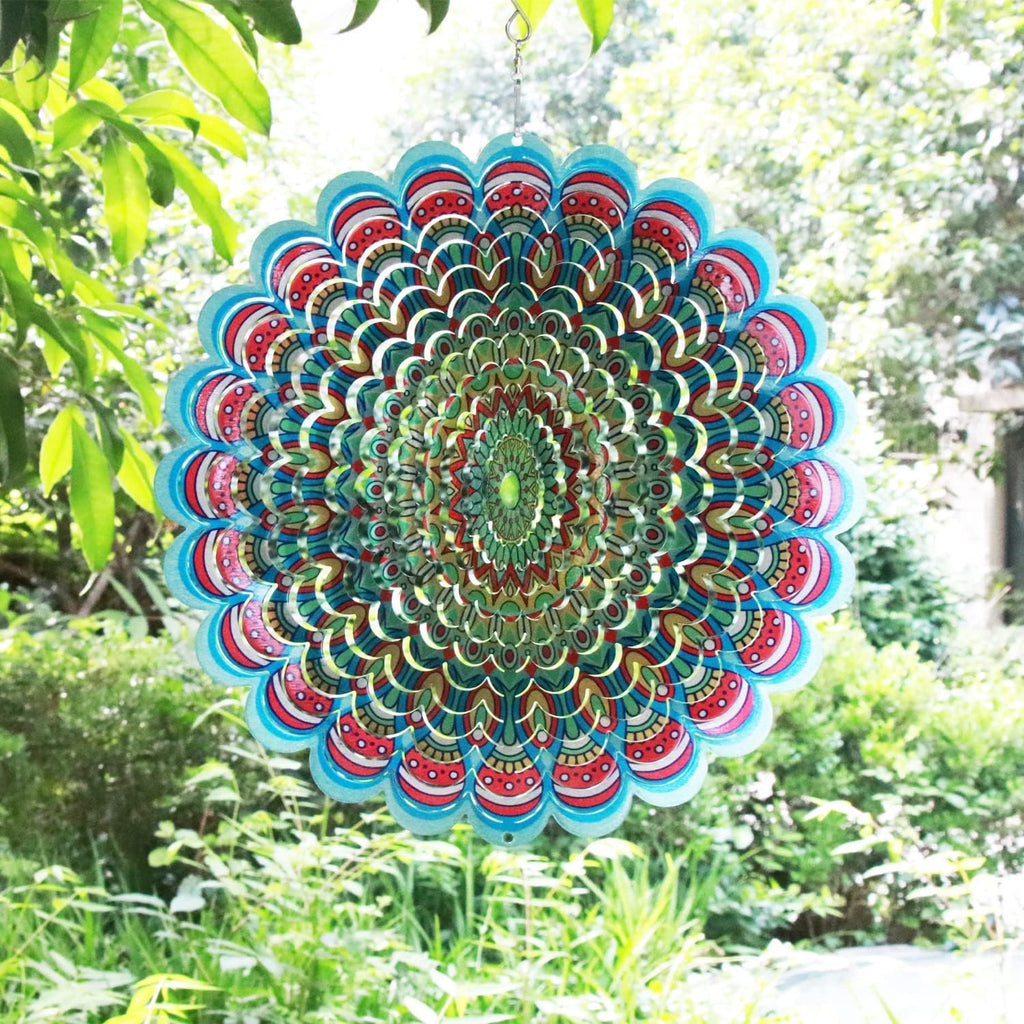 SPRING SONG Colorful Mandala Kinetic Wind Spinner for Yard and Garden Stainless Steel Spinner Indoor and Outdoor Hanging Decor Crafts Ornaments Kinetic Art Spinner Hanging Wind Spinners Decor Gifts