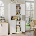 Tall Kitchen Pantry Cabinet with 4 Doors, 70 Inch Freestanding Storage Sideboard, Adjustable Shelves Wooden Cabinet for Living Room, Dining Room, Bathroom, Laundry Room Organization, White