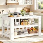 DynJest Kitchen Island with Storage, 55 Inch Large Faux Marble Prep Worktop | Kitchen Island with Power Outlet &3-Tier Shelves, Rest Area, Coffee Bar Cabinet With Wide Legs for Kitchen Dining Room, White