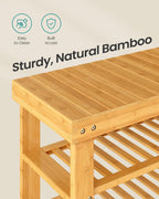 SONGMICS Shoe Rack Bench, 4 Tier Bamboo Shoe Storage Organizer, Entryway Bench, for Living Room, Bathroom, Bedroom, 11.3 x 35.2 x 20.5 Inches, Light Bamboo ULBS390YL01