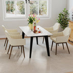 GOFLAME Upholstered Dining Chairs Set of 4, Fabric Kitchen Chairs with Rubber Wood Legs, Ergonomic Backrest, Padded Seat and Armrest, Modern Accent Side Chairs for Living Room, Dining Room, Beige