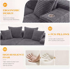 85'' Loveseat Chaise Lounge Chair, Oversized Double Couch | Deep Seat Sofa Bed Sleeper Couch, Reading Chairs Cloud Sofas for Living Room, Bedroom, No Assembly, Corduroy Dark Gray