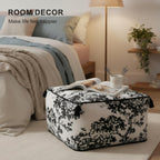 Chenille Square Pouf Ottoman - Foot Stool for Living Room & Bedroom | Soft ottoman with tassels. Removable cover. High-resilience foam. Flannelette base. Tree decor. Step for dogs. 19.7x11.8in