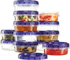 PLASTICPRO 12 Pack Twist Cap Food Storage Containers with Blue Screw on Lid- 8 oz Reusable Meal Prep Containers - Freezer and Microwave Safe Blue Plastic Food Storage