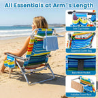 Goplus Beach Chair, Folding Backpack Beach Chairs for Adults w/Adjustable Positions, Head Pillow, Cooler Bag, Towel Bar, Cup Holders, Sunbath Sling Tanning Lounge, Folding Layout Camping Chairs