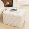 Square Stuffed Pouf Ottoman Poufs with One-Piece Seamless Foam Filling, Furry and Fluffy Pouf Foot Stool, 20 X 14 Floor Poufs Ottoman Foot Rest for Living Room (Cream)