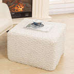 Square Stuffed Pouf Ottoman Poufs with One-Piece Seamless Foam Filling, Furry and Fluffy Pouf Foot Stool, 20 X 14 Floor Poufs Ottoman Foot Rest for Living Room (Cream)