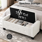 extrasleep 48" White Storage Ottoman Bench, Faux Leather Upholstered Tufted Ottoman, PU Bench for Bedroom Living Room Entryway Hallway, Large Leather End of Bed Benches, Lvory White