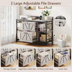 44" File Cabinet, Lateral Filing Cabinet for Home Office with 2 Drawers, Office Storage Cabinet with Lock and Key, Wooden Printer Stand with 4 Storage Shelves and Power Outlets, Office Furniture, Grey