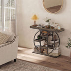 HOMCOM Entryway Table, 39.4" Console Sofa Table with Storage Shelves and Circle Steel Frame, Narrow Wood Accent Tables for Entrance, Hallway, Foyer, Living Room, Rustic Oak