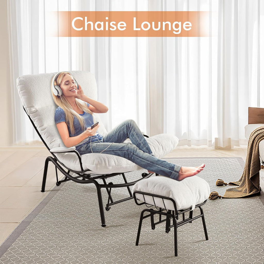 HOOOWOOO Cozy Rocking Chair,Chaise Lounge Chair Indoor,Accent Chair with Ottoman for Bedroom,Living Room,Office(Cloud Velvet White)