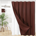 3 in 1 Shower Curtain Set, Brown Waffle Shower Curtain and PEVA Liner Set with 12 Stainless Steel Shower Curtain Hooks, Waterproof Fabric Shower Curtains for Bathroom, 72 W x 72 H