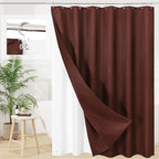 3 in 1 Shower Curtain Set, Brown Waffle Shower Curtain and PEVA Liner Set with 12 Stainless Steel Shower Curtain Hooks, Waterproof Fabric Shower Curtains for Bathroom, 72 W x 72 H