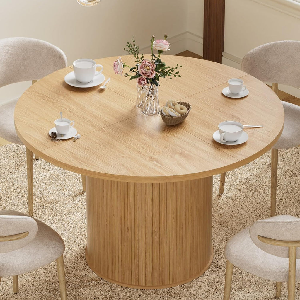 HOMMPA 48'' Round Dining Table for 4-6 Kitchen Table Circle Dinner Table with Wood Strip Base for Kitchen Dining Living Room Natural