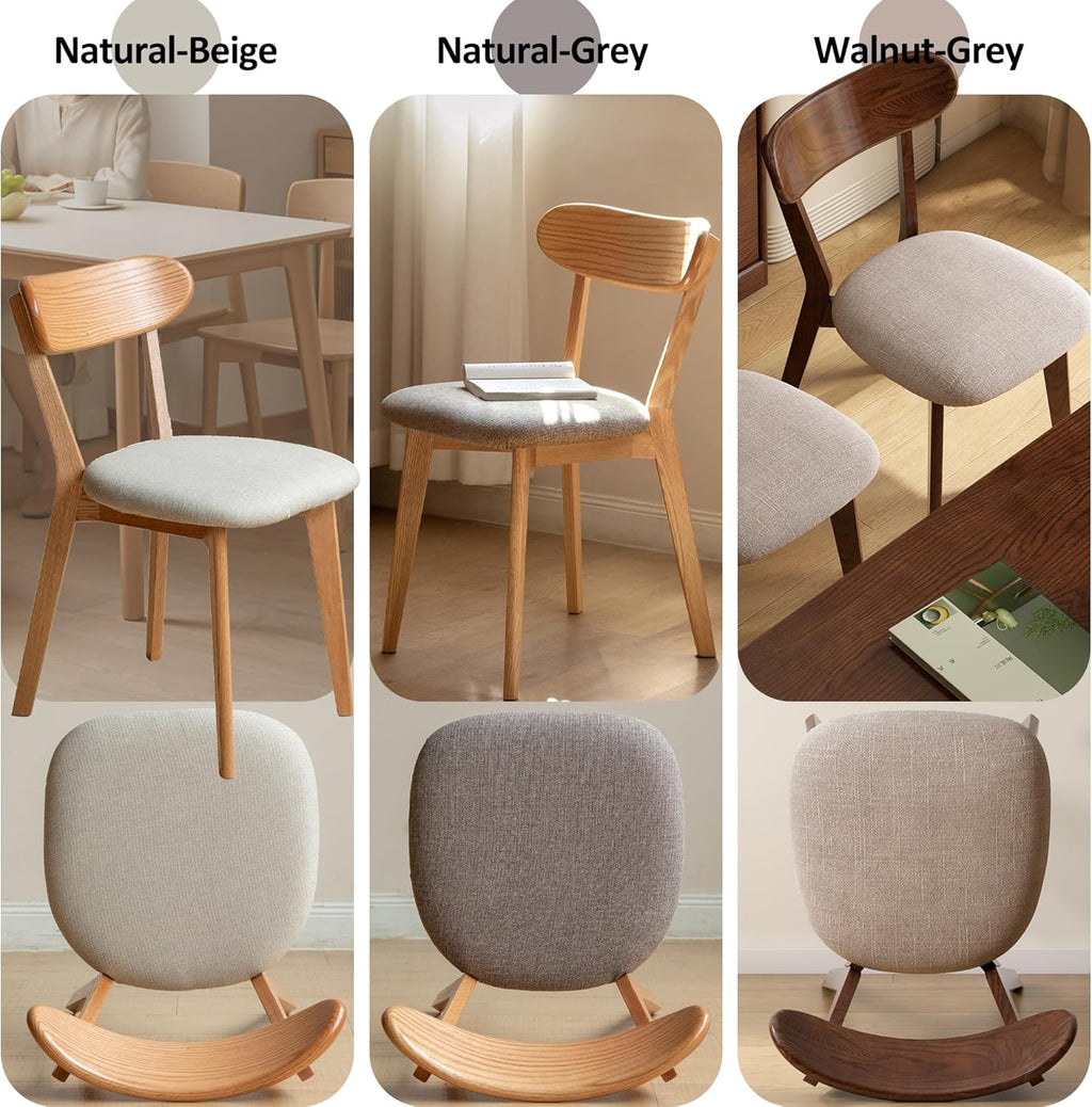 Modern Solid Wood Dining Chair Set of 6, Kitchen Dining Room Chair with Upholstered Cushion and Seat Cover, Curved Backrest, 100% FAS Grade North America Oak Wood, Walnut