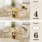 40-55in Extendable Round Table for 4-6, Multi-Use Oval Dining Table with Hidden Storage, Expandable Kitchen Table with Fluted Sliding Door Cabinet for Dining Room,Apartment or Meeting Room