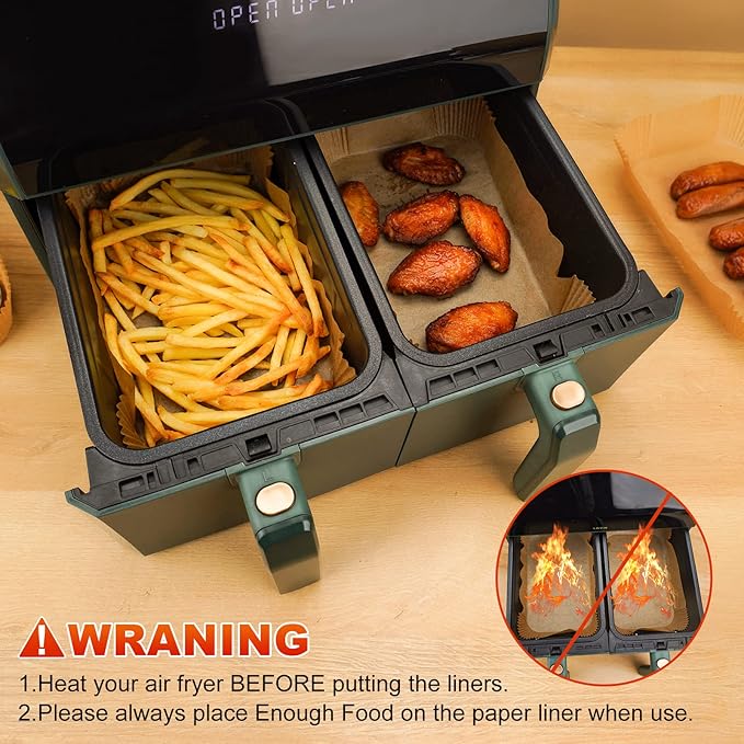Air Fryer Liners Disposable - 150Pcs 8In Rectangle Parchment Paper for Air Fryer Non-Stick Airfryer Basket Liners for Steamer Microwave Oven