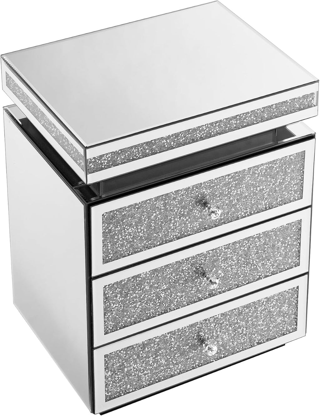 SSLine 3-Drawer Mirrored End Table,Mirrored Nightstand End Tables Bedside Table,Silver Finished Mirror Accent Side Table for Bedroom, Living Room, Entryway,Hallway