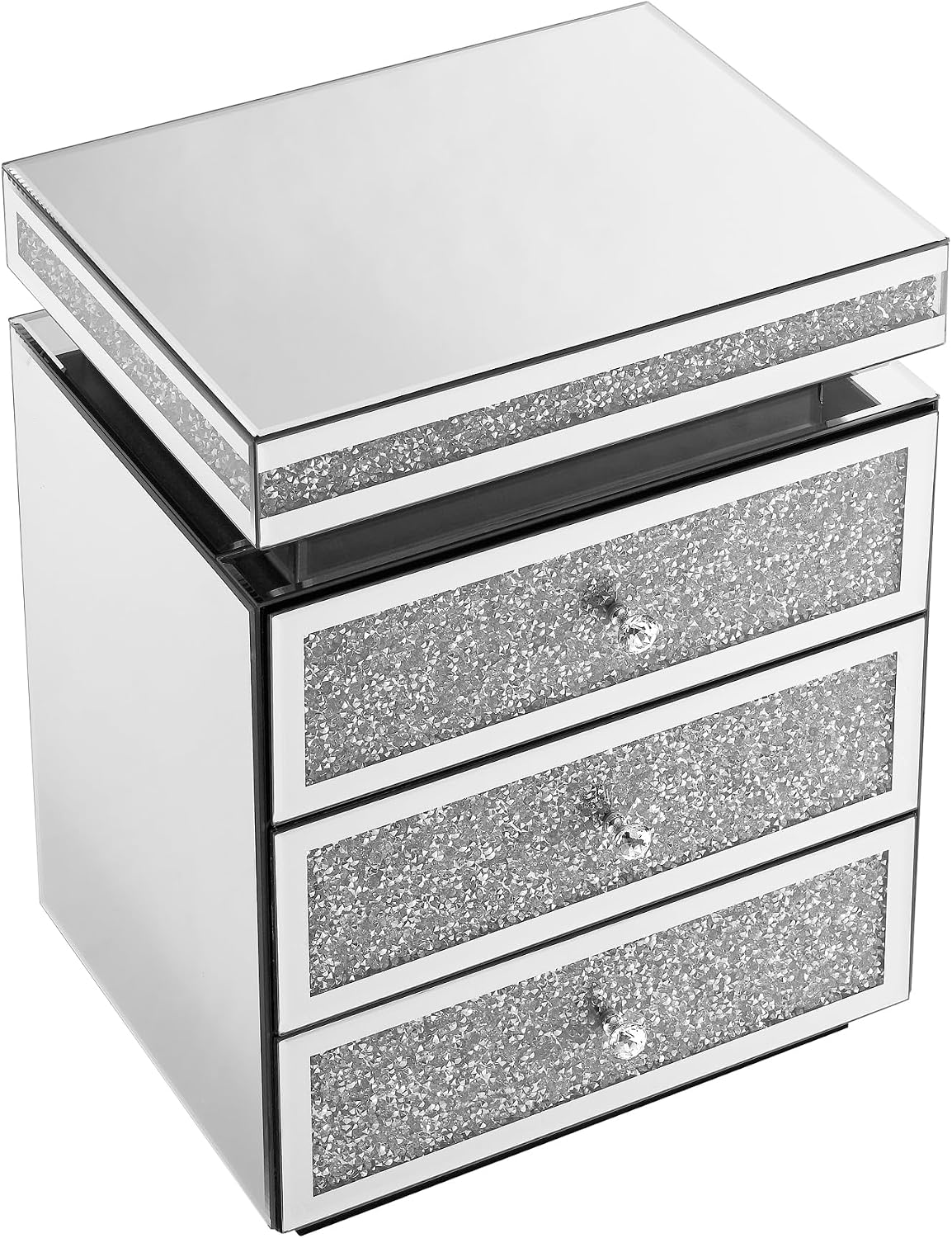 SSLine 3-Drawer Mirrored End Table,Mirrored Nightstand End Tables Bedside Table,Silver Finished Mirror Accent Side Table for Bedroom, Living Room, Entryway,Hallway