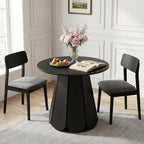 31.5" Round Dining Table, Small Circle Kitchen Table for 2-4 People, Modern Farmhouse Wood Dinning Room Tables with Pedestal Base, Space Saving Dinner Tables for Small Spaces, Mesa de Comedor, Black