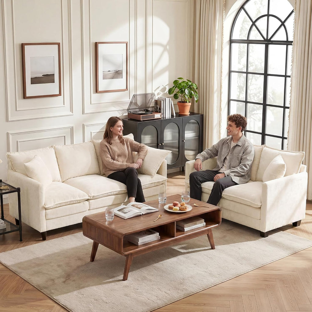 Loveseat Sofa Couch, Small Mini Compact 50" Love Seat 27" Deep Cloud Sofa Seat Washable Chenille Pillow for Apartment Bedroom Dorm Attic Studio Office Living Room Small Space 50-Beige