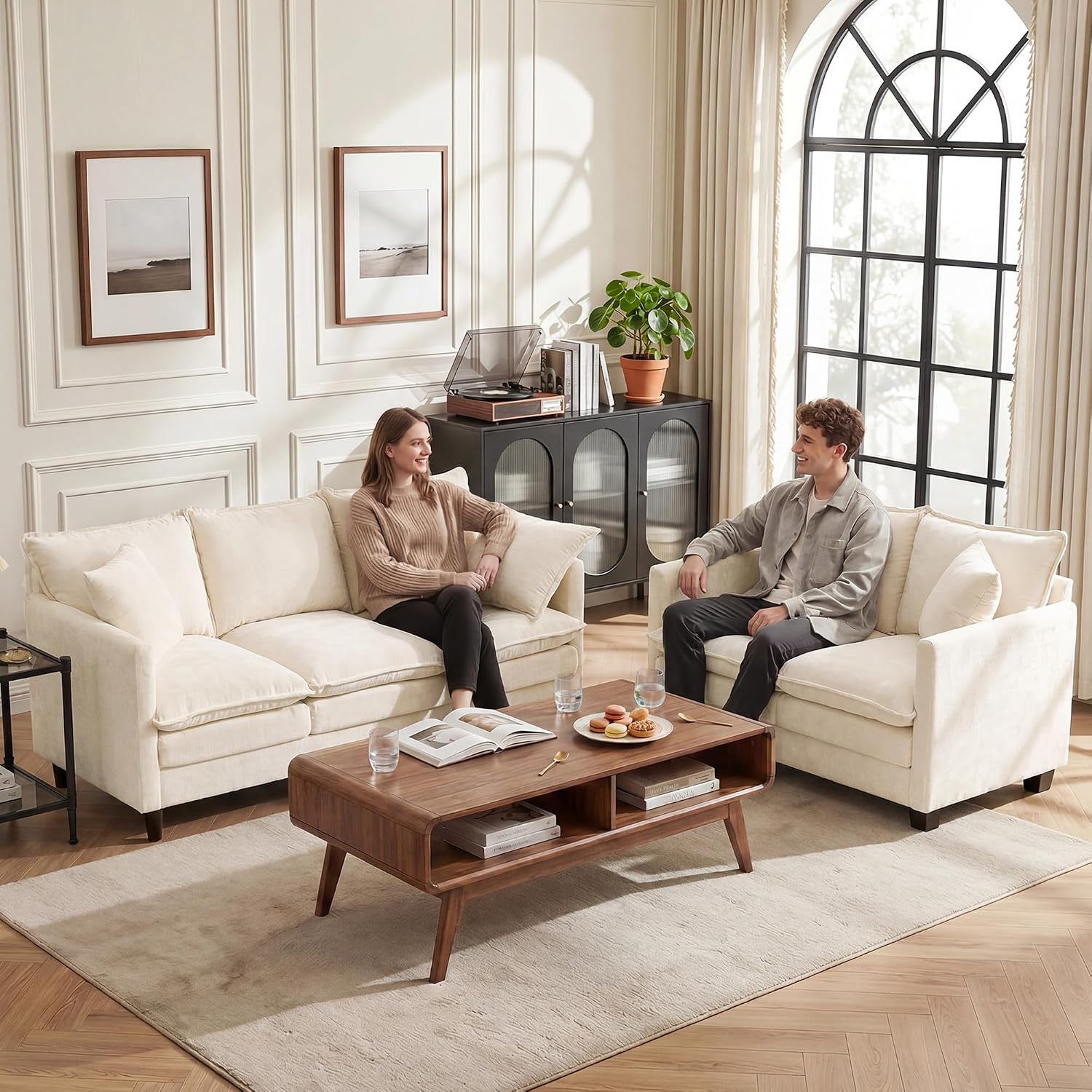 Loveseat Sofa Couch, Small Mini Compact 50" Love Seat 27" Deep Cloud Sofa Seat Washable Chenille Pillow for Apartment Bedroom Dorm Attic Studio Office Living Room Small Space 50-Beige