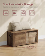 VASAGLE Storage Chest, 39.4 Inches Width Bench with 2 Safety Hinges | Farmhouse Style, for Entryway, Bedroom, Living Room, Honey Brown, SOFIE Collection ULSB061K01