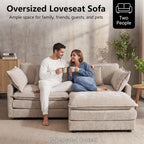 GNIXUU 76.7" Camel Small L Shaped Cloud Couch Loveseat Sofa with Ottoman | Modular Sectional Couches for Small Places, Living Room, Apartment, Studio, Office, Deep Seat, 2 Seater Sofa, Chenille Fabric