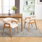 RIVOVA Modern Round Dining Chairs with Open Curved Back Set of 2, Linen Fabric Upholstered Kitchen & Dining Room Chairs, Farmhouse Wooden Barrel Kitchen Side Chairs with Arm, Beige, Natural