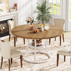 47'' Round Dining Table for 4-6, Farmhouse Dining Room Table with Storage Shelf, Space-Saving Kitchen Table Color-Block Design with Metal Base for Kitchen & Dining Room (Light Brown & White)