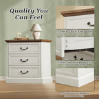 Huuger Nightstand with Charging Station, 3 Drawer Night Stand Set of 2, 22 Inch Wider Side Table with Storage, Farmhouse Nightstand with Vintage Handles, Thicken Base, for Bedroom, Distressed White