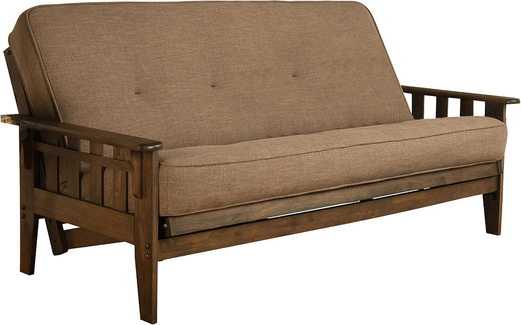 Kodiak Furniture Tucson Futon Set in Rustic Walnut Finish with Linen Charcoal Mattress, Full | Solid construction