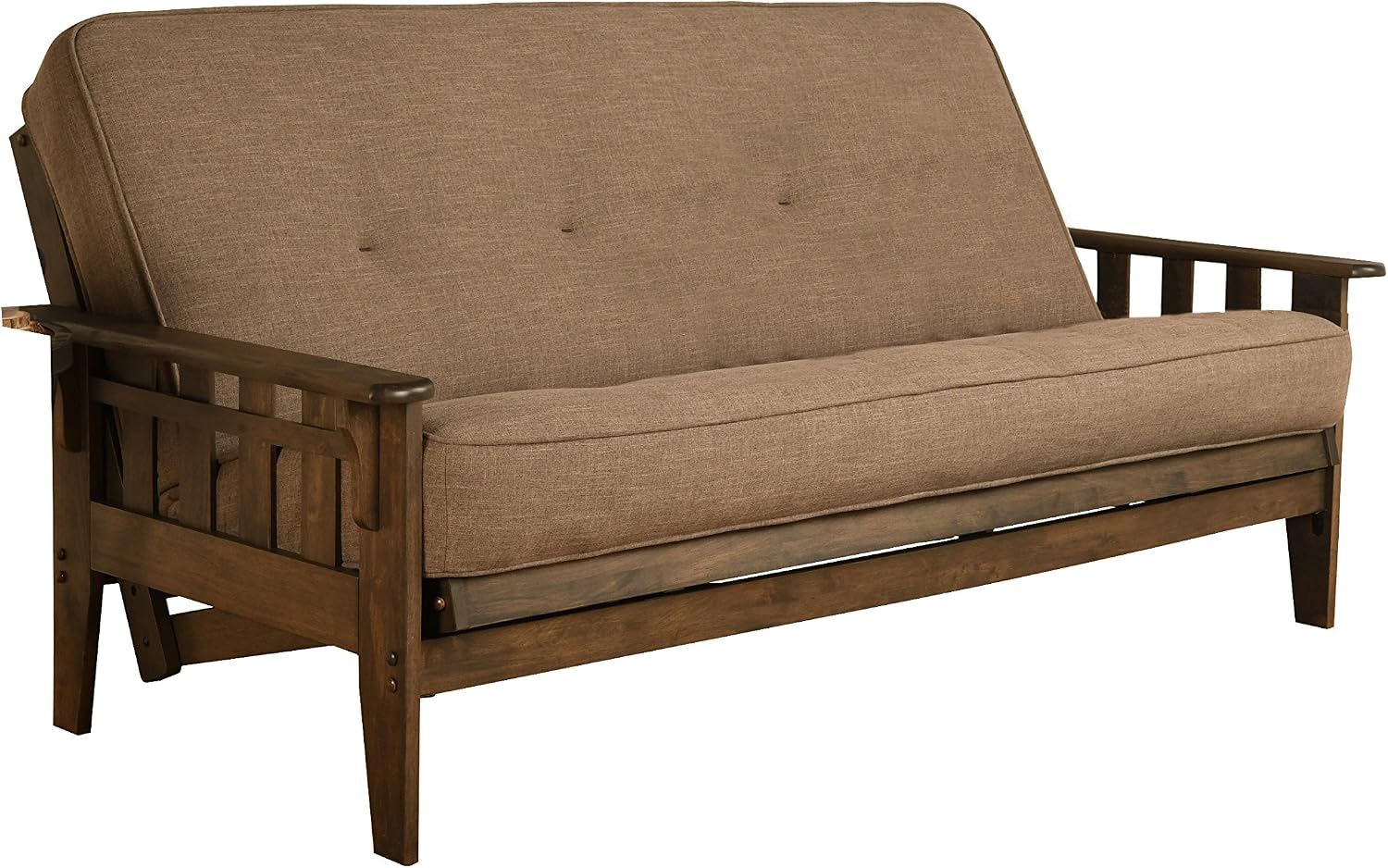 Kodiak Furniture Tucson Futon Set in Rustic Walnut Finish with Linen Charcoal Mattress, Full | Solid construction