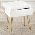 BRIAN & DANY Vanity Stool, Sherpa Vanity Stool Chair with Storage, Rectangle Makeup Chair Soft Padded Seat with Legs for Bedroom (White)