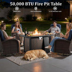 Luxury Swivel Rocker Chairs Fire Pit Table Set with 6" Thick Cushion 4 piece Wicker Outdoor Patio Chair with Sofa,Comfortable High Back Outdoor Patio Furniture Set - Brown | Gery