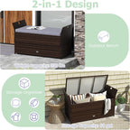 RELAX4LIFE Wicker Outdoor Storage Bench - 68 Gallon Rattan Deck Box w/Side Handles & Soft Cushion for Pillows, Garden Tools, Pool Accessories, Sports Equipment, Patio Bench with Storage for Porch