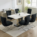 WUTUTUEE Luxury Velvet Dining Chairs, Tufted Upholstered Armless Accent Chairs with Silver Metal X-Legs, Modern Glam Dining Room Chair Set of 2, Black