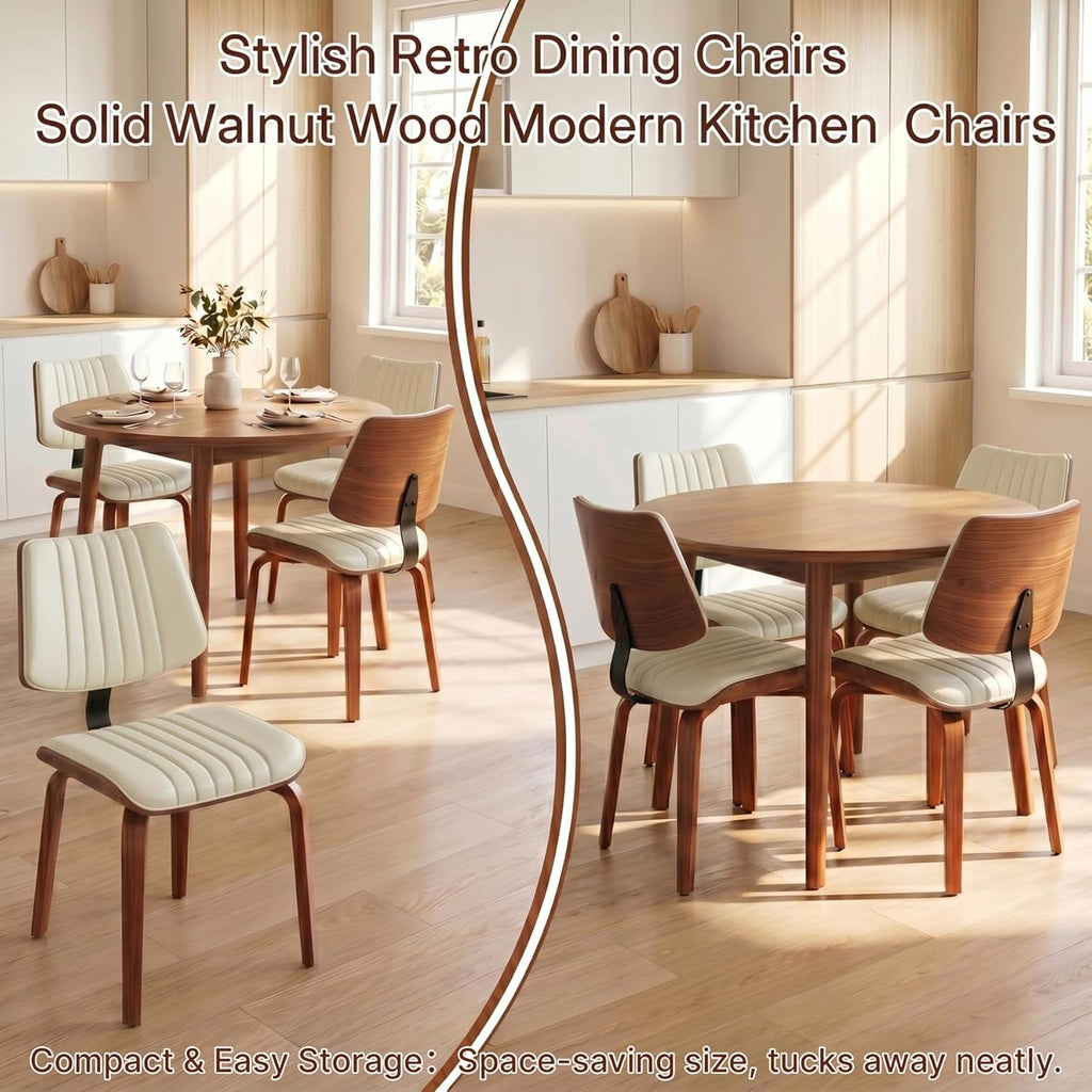 Dining Chairs Set of 2,Mid Century Modern Upholstered Kitchen Chairs with Ergonomic Curved Walnut Bentwood Back,Faux Leather Dining Chairs for Kitchen,Living Room,Study Room,Bed Room,Beige