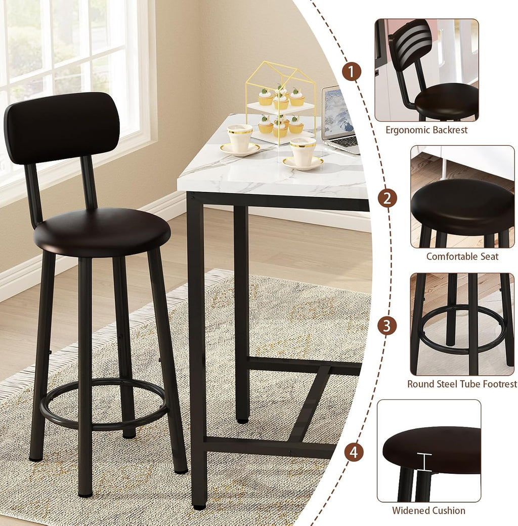 DKLGG Dining Table Set for 2, 24" Square Kitchen Table and Chairs Set with MDF Tabletop & 2 PU Leather Chairs, Bar Pub Dining Set for Small Space Bar Kitchen Living Room Apartment, White
