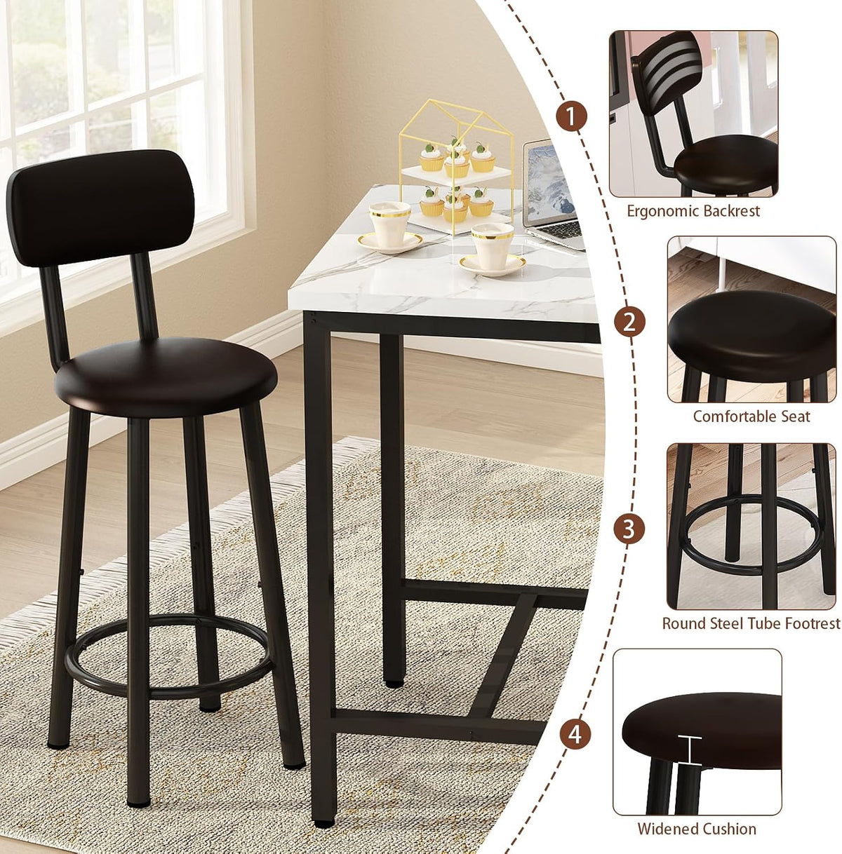 DKLGG Dining Table Set for 2, 24" Square Kitchen Table and Chairs Set with MDF Tabletop & 2 PU Leather Chairs, Bar Pub Dining Set for Small Space Bar Kitchen Living Room Apartment, White