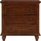 3-Drawer Storage Wood Cabinet, End Table Set of Two with Pull Out Tray,Nightstand with 4 Round Wood Legs,for Bedroom LivingRoom Office Study (Brown@3)