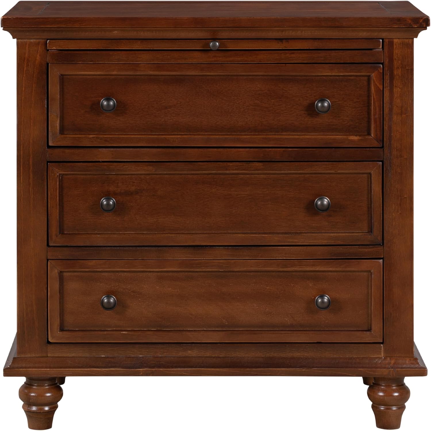 3-Drawer Storage Wood Cabinet, End Table Set of Two with Pull Out Tray,Nightstand with 4 Round Wood Legs,for Bedroom LivingRoom Office Study (Brown@3)